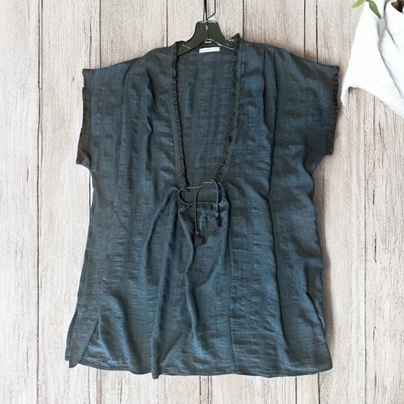 Robin Piccone Michelle Fringe Black Swim Coverup Tunic -Sz Lg -XL - Picture 5 of 11